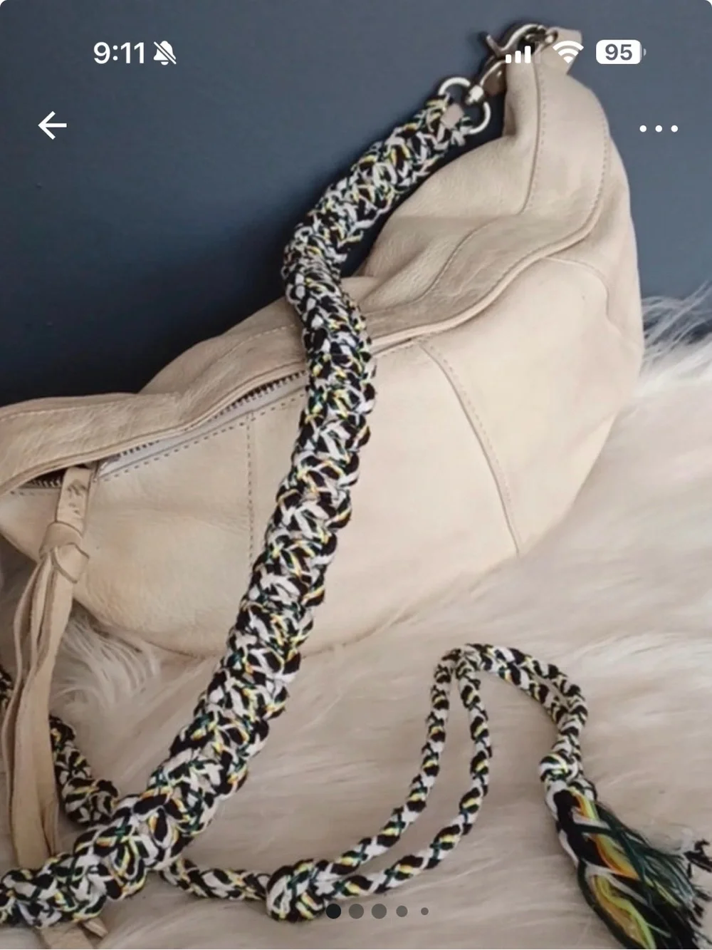 Free People Cream Leather Hobo with Braided Multicolor Strap